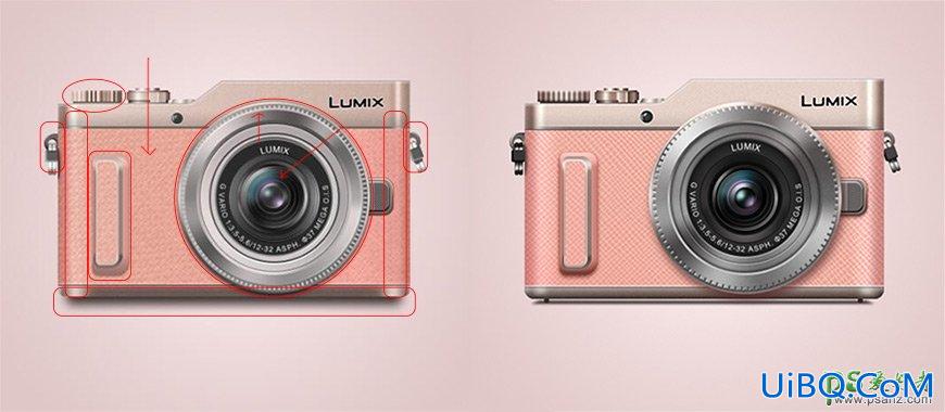 Photoshop手绘一个漂亮好看的少女樱花粉色照相机，Lumix相机素材图片。
