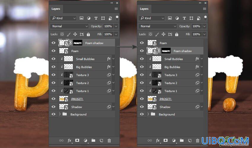 使用Photoshop图层样式、画笔、滤镜和剪切蒙版工具制作啤酒字,啤酒立体