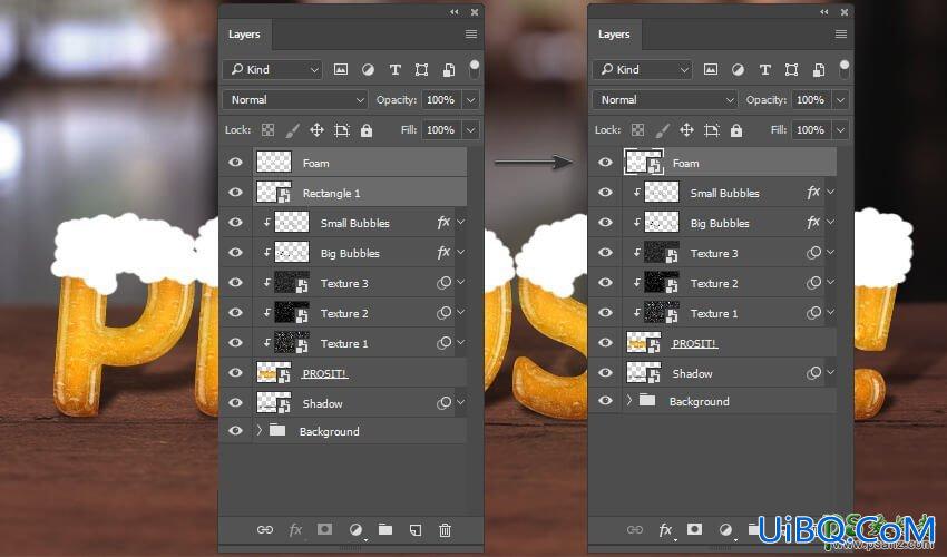 使用Photoshop图层样式、画笔、滤镜和剪切蒙版工具制作啤酒字,啤酒立体