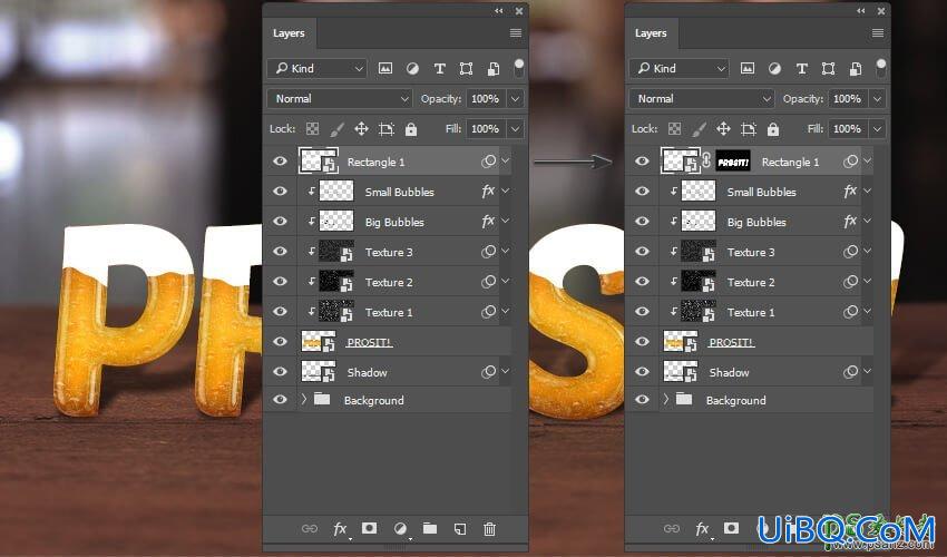 使用Photoshop图层样式、画笔、滤镜和剪切蒙版工具制作啤酒字,啤酒立体