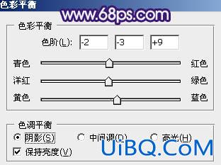 ps给树林人物图片加上古典暗调蓝红色