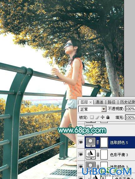 ps美女照片后期调色：给绿树下的清纯女孩儿调出唯美的橙黄色