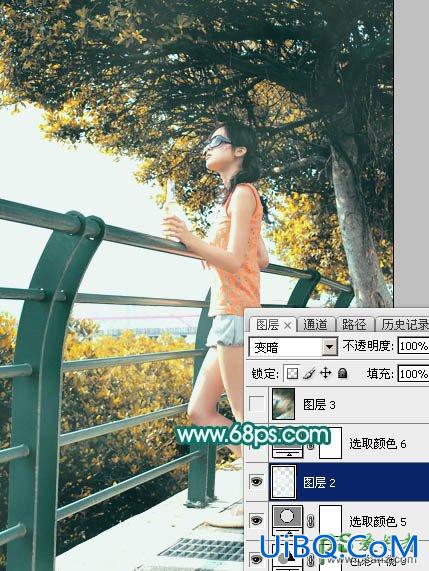 ps美女照片后期调色：给绿树下的清纯女孩儿调出唯美的橙黄色