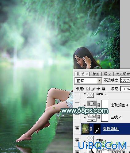 Ps给美腿玉足rt艺术照少女图片调出清爽的绿色调-清新甜美的青绿