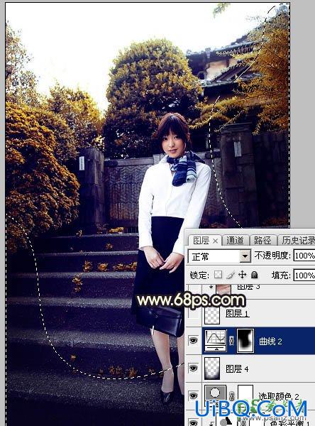 PS给性感空姐制服美女外景写真图片调出唯美的夕阳霞光色