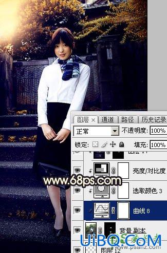 PS给性感空姐制服美女外景写真图片调出唯美的夕阳霞光色