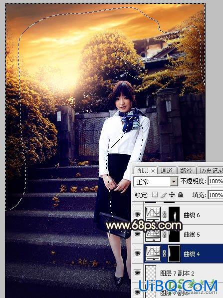 PS给性感空姐制服美女外景写真图片调出唯美的夕阳霞光色