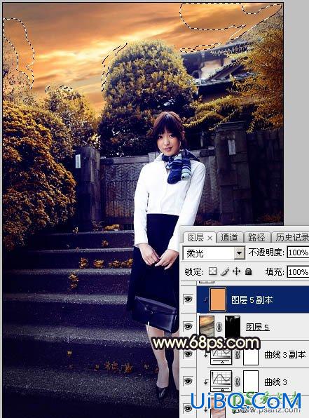 PS给性感空姐制服美女外景写真图片调出唯美的夕阳霞光色