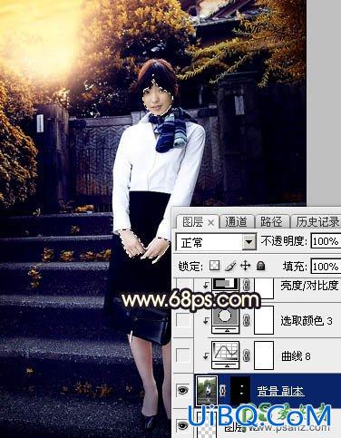 PS给性感空姐制服美女外景写真图片调出唯美的夕阳霞光色