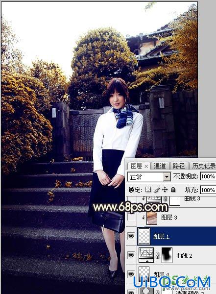 PS给性感空姐制服美女外景写真图片调出唯美的夕阳霞光色