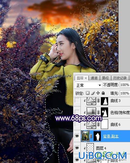 PS给性感长腿推女郎外景写真照调出温暖的霞光色彩