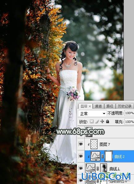 PS婚片调色教程：给秋季外景美眉婚纱照调出唯美的黄绿色