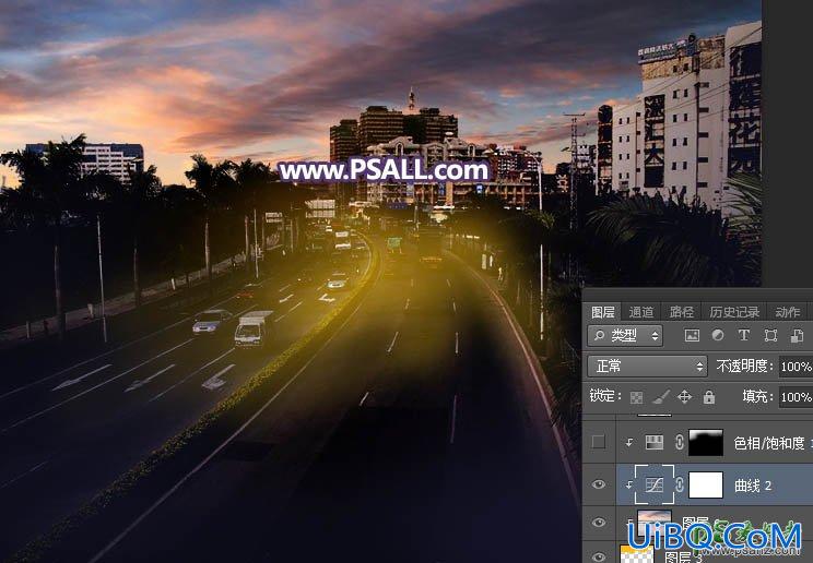 PS给城市公路风景图片调出暖暖的日出效果，色彩有层次感