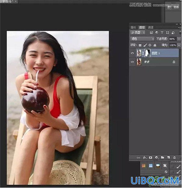 PS结合LR工具给海滩美女写真照调出小清新风格的日系效果