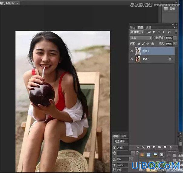 PS结合LR工具给海滩美女写真照调出小清新风格的日系效果