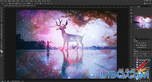 利用ps合成技术给可爱的小鹿图片制作出绚丽星空效果。
