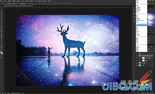 利用ps合成技术给可爱的小鹿图片制作出绚丽星空效果。